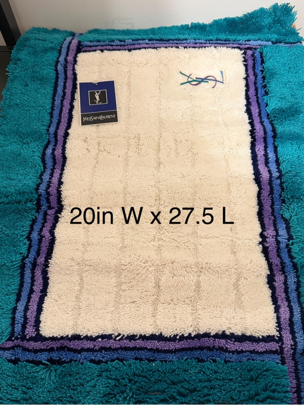 Yves Saint Laurent Pink & Teal Slippers, Handtowel, and Rug "Host Pick" - Picture 3 of 4